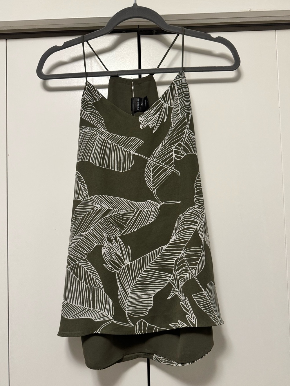 EXPRESS Reversible Olive Green Palm Leaf Halter Cami Top – S